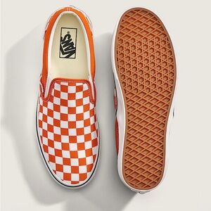 Vans Women’s Orange Checkerboard Slip-On Shoes- 8